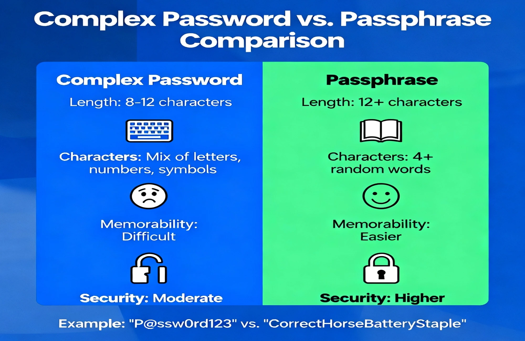 XKCD password strength comparison showing correct horse battery staple passphrase